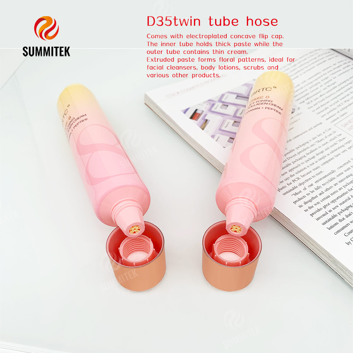 D35 Concentric Dual Tube with Floral Pattern Outlet for Cleanser and Body Lotion