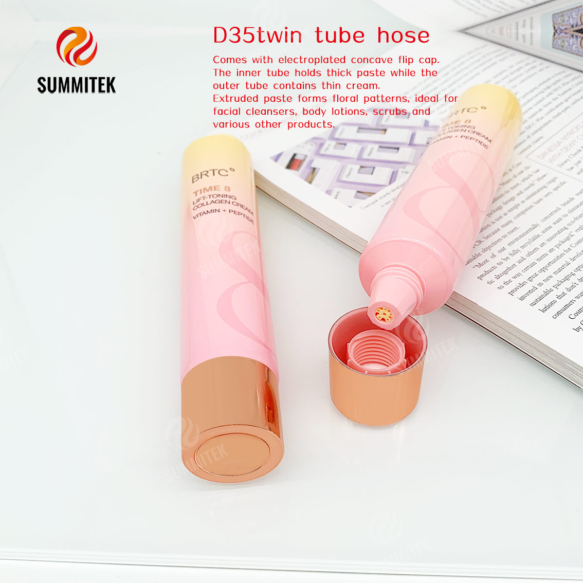 D35 Concentric Dual Tube with Floral Pattern Outlet for Cleanser and Body Lotion